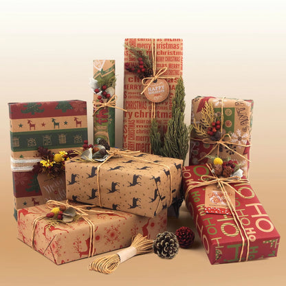 Christmas Gift Wrapping Paper 6-Pack - Vintage Kraft Style for Holiday Presents, 70x100cm V888-ELOSUNG40343