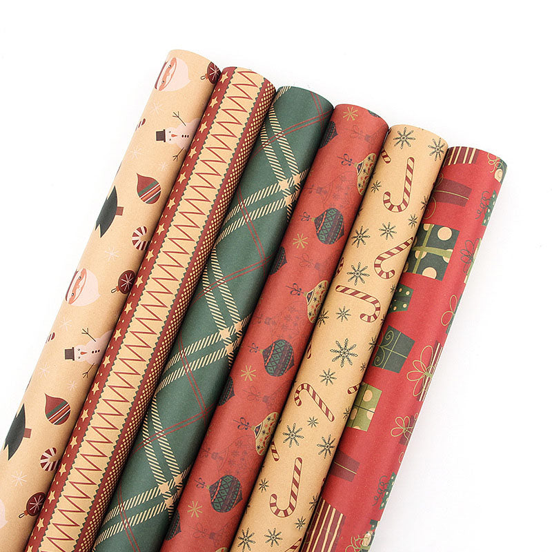Christmas Gift Wrapping Paper 6-Pack - Vintage Kraft Style for Holiday Presents, 70x50cm V888-ELOSUNG40344