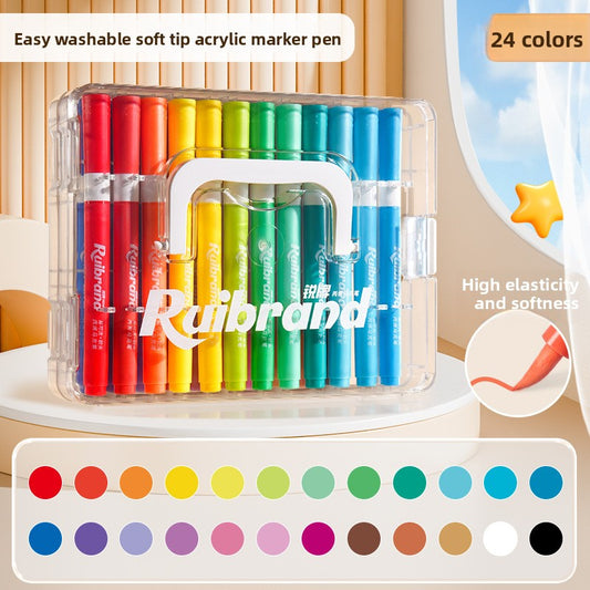 24 Colors Ruibrand Kids Washable Acrylic Markers Set - Non-Toxic, Blendable Art Pens for Students & Artists V888-ELOSUNG40369
