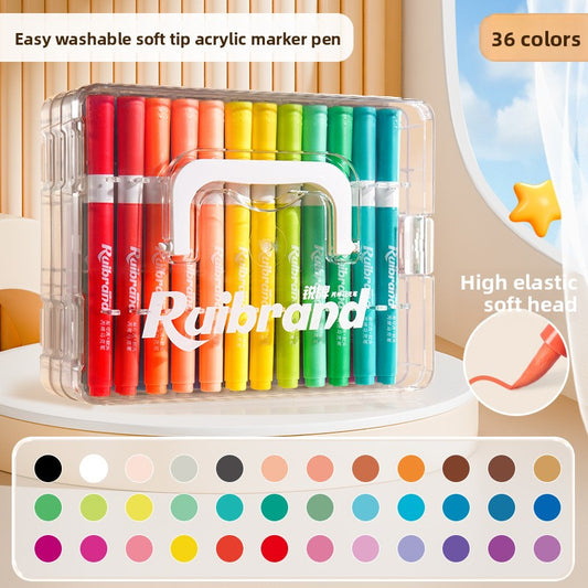 36 Colors Ruibrand Kids Washable Acrylic Markers Set - Non-Toxic, Blendable Art Pens for Students & Artists V888-ELOSUNG40370