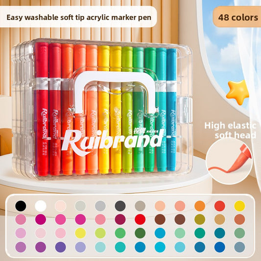 48 Colors Ruibrand Kids Washable Acrylic Markers Set - Non-Toxic, Blendable Art Pens for Students & Artists V888-ELOSUNG40371