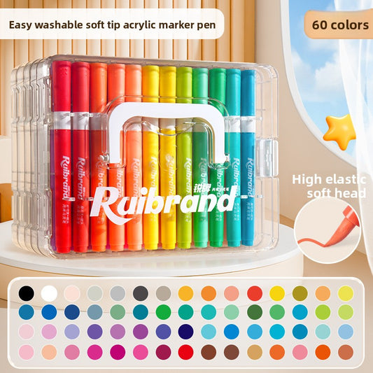 60 Colors Ruibrand Kids Washable Acrylic Markers Set - Non-Toxic, Blendable Art Pens for Students & Artists V888-ELOSUNG40372