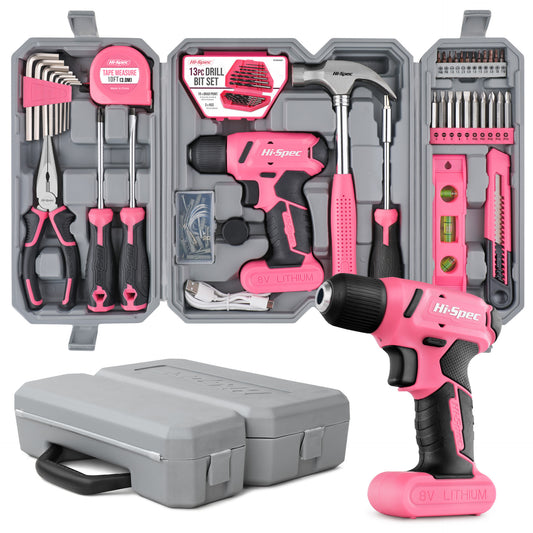 58 Piece Home Tool Set with 8V Cordless Drill Driver Kit Rechargeable Electric Screwdriver for DIY Repairs V888-ELOSUNG40378