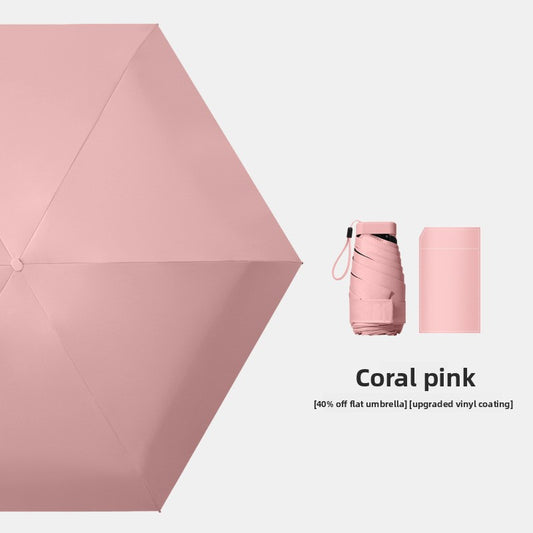 Coral pink Compact Mini Travel Umbrella UPF50+ UV Protection Waterproof 6-Fold Flat Design Lightweight Sun & V888-ELOSUNG40405