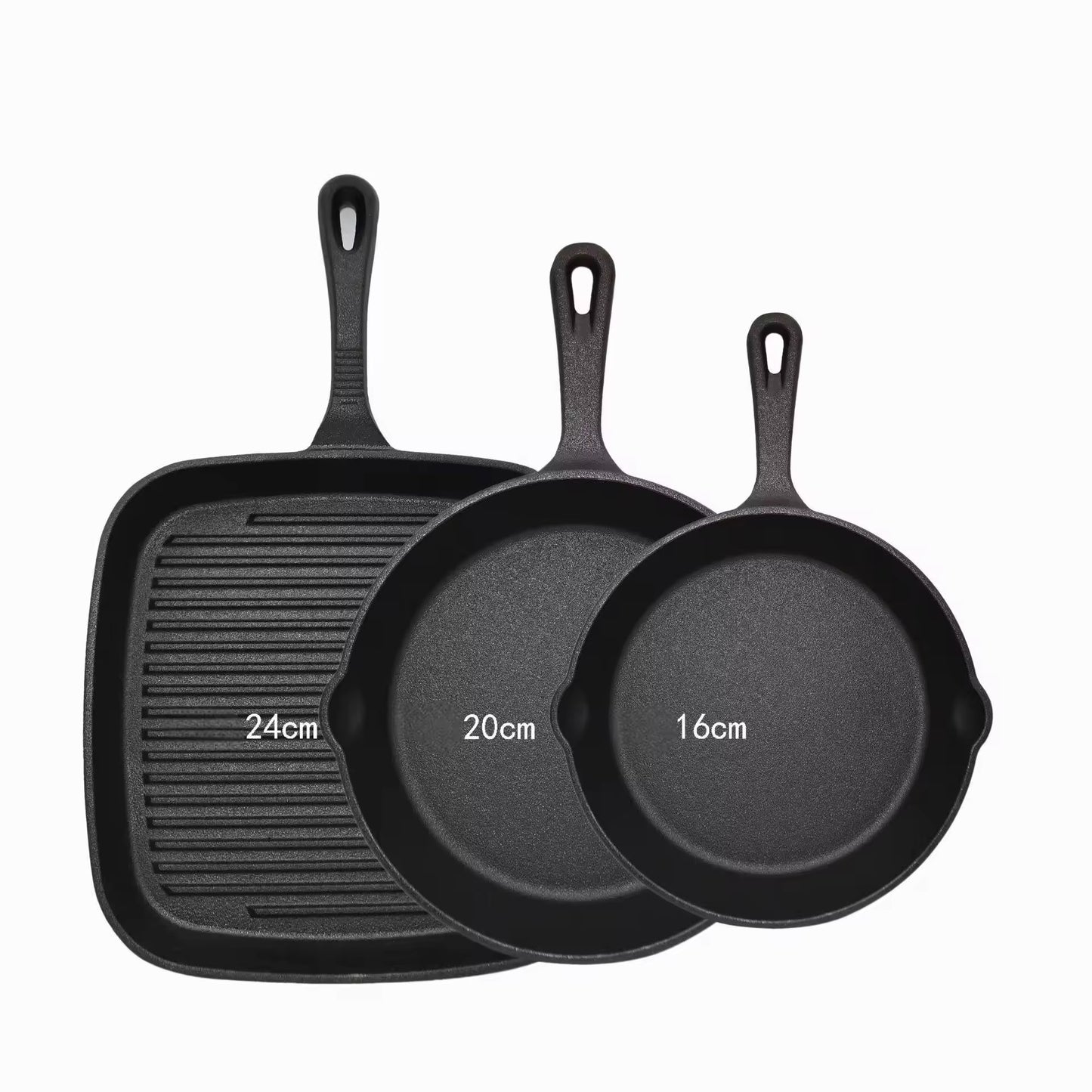 Three-piece set Heavy Duty Cast Iron Skillet & Grill Pan Thickened Vintage Style Cookware for Steak Breakfast V888-ELOSUNG40410