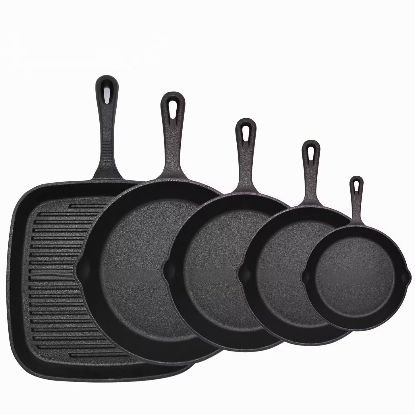 Five-piece set Heavy Duty Cast Iron Skillet & Grill Pan Thickened Vintage Style Cookware for Steak Breakfast V888-ELOSUNG40411