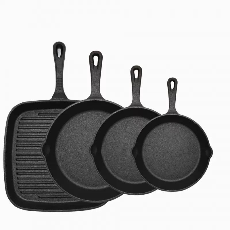 Four-piece set Heavy Duty Cast Iron Skillet & Grill Pan Thickened Vintage Style Cookware for Steak Breakfast V888-ELOSUNG40412