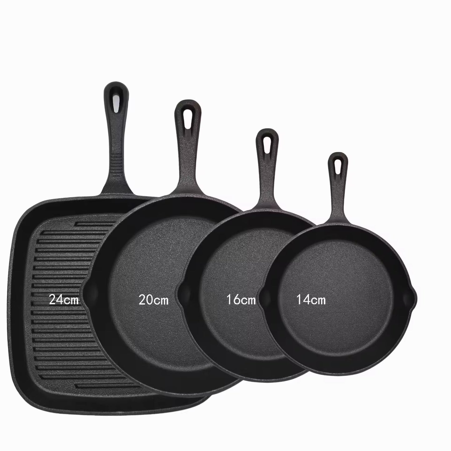 Four-piece set Heavy Duty Cast Iron Skillet & Grill Pan Thickened Vintage Style Cookware for Steak Breakfast V888-ELOSUNG40412