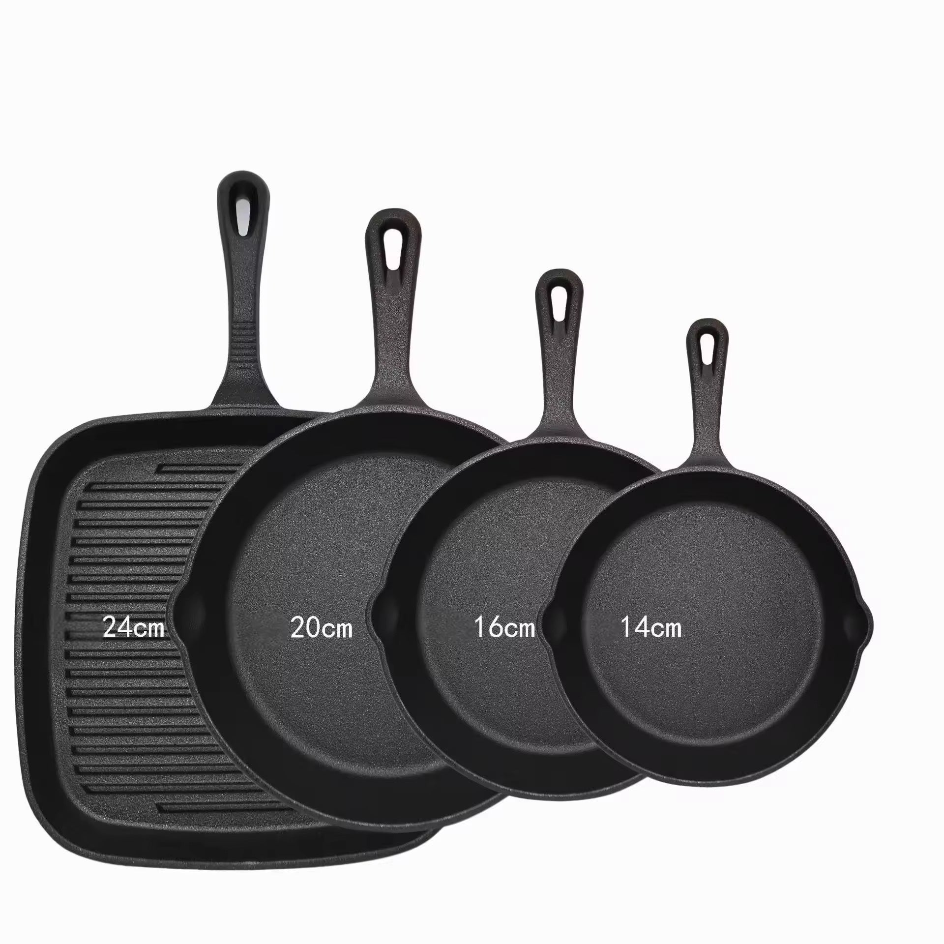 Four-piece set Heavy Duty Cast Iron Skillet & Grill Pan Thickened Vintage Style Cookware for Steak Breakfast V888-ELOSUNG40412