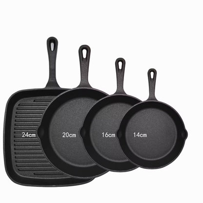 Four-piece set Heavy Duty Cast Iron Skillet & Grill Pan Thickened Vintage Style Cookware for Steak Breakfast V888-ELOSUNG40412
