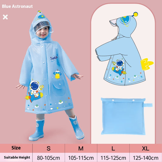 Blue astronaut Kids Waterproof Raincoat with Expandable Backpack Slot Hooded Rain Jacket for Boys & Girls V888-ELOSUNG40424