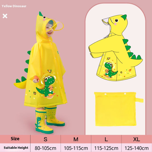 Yellow dinosaur Kids Waterproof Raincoat with Expandable Backpack Slot Hooded Rain Jacket for Boys & Girls V888-ELOSUNG40428