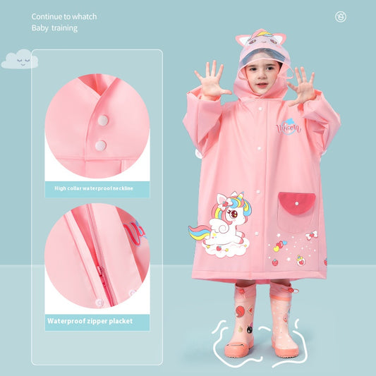 Pink unicorn Kids Waterproof Raincoat with Expandable Backpack Slot Hooded Rain Jacket for Boys & Girls V888-ELOSUNG40435