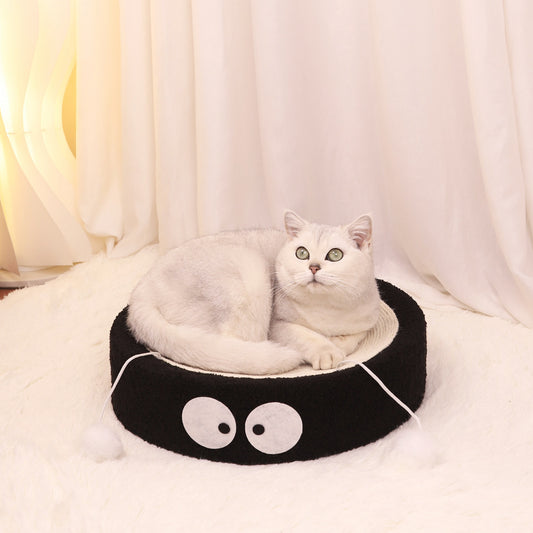 Round black coal balls Large Cat Scratcher Bed 2 in 1 Sisal Scratching Pad & Plush Lounge Nest Durable Claw V888-ELOSUNG40436