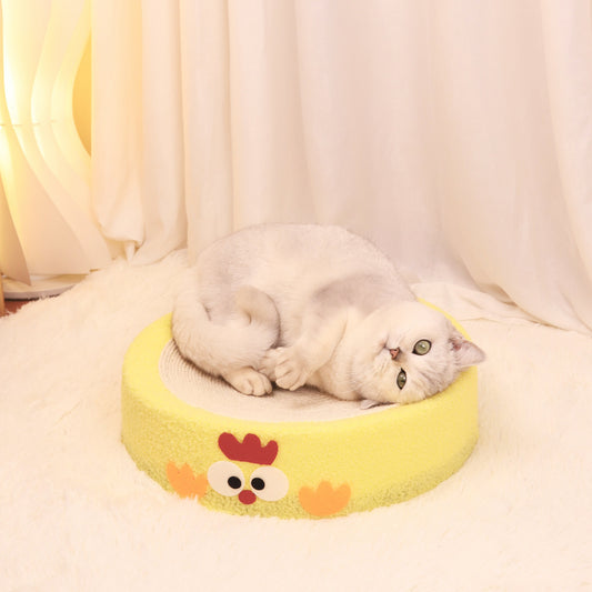 Round braised chicken in yellow sauce Large Cat Scratcher Bed 2 in 1 Sisal Scratching Pad & Plush Lounge Nest V888-ELOSUNG40437