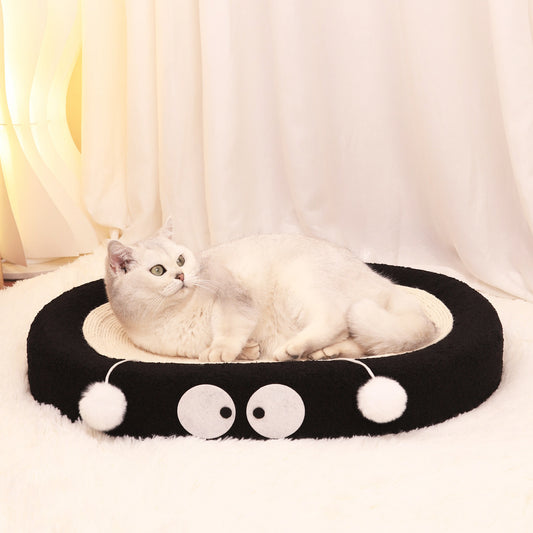 Oval-shaped black coal balls Large Cat Scratcher Bed 2 in 1 Sisal Scratching Pad & Plush Lounge Nest Durable V888-ELOSUNG40438