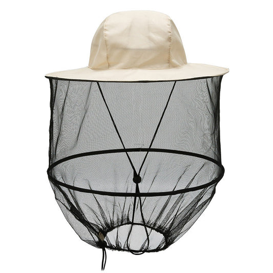 Beige Outdoor Fishing Hat with Mesh Head Net Sun Protection Bucket Cap Anti-Mosquito Fly Guard for Gardening V888-ELOSUNG40440