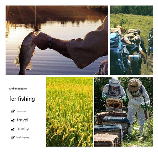 Beige Outdoor Fishing Hat with Mesh Head Net Sun Protection Bucket Cap Anti-Mosquito Fly Guard for Gardening V888-ELOSUNG40440