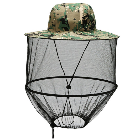 Green camouflage Outdoor Fishing Hat with Mesh Head Net Sun Protection Bucket Cap Anti-Mosquito Fly Guard for V888-ELOSUNG40443
