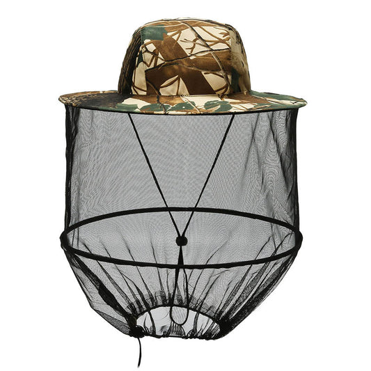Summer leaf camouflage Outdoor Fishing Hat with Mesh Head Net Sun Protection Bucket Cap Anti-Mosquito Fly V888-ELOSUNG40444