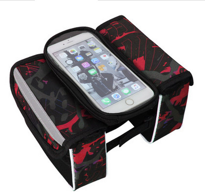 Red Bicycle Top Tube Frame Bag with Detachable Touch Screen Phone Holder Waterproof Double Pouch Cycling V888-ELOSUNG40469