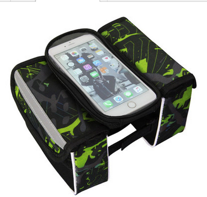 Green Bicycle Top Tube Frame Bag with Detachable Touch Screen Phone Holder Waterproof Double Pouch Cycling V888-ELOSUNG40470