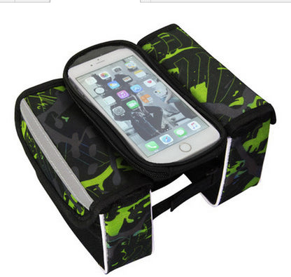 Green Bicycle Top Tube Frame Bag with Detachable Touch Screen Phone Holder Waterproof Double Pouch Cycling V888-ELOSUNG40470