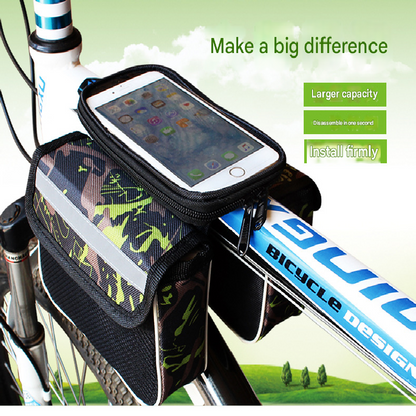 Green Bicycle Top Tube Frame Bag with Detachable Touch Screen Phone Holder Waterproof Double Pouch Cycling V888-ELOSUNG40470