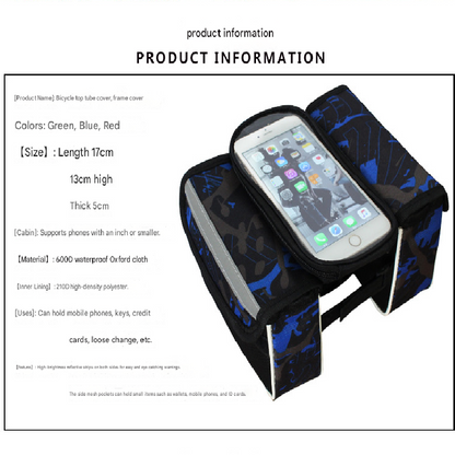 Green Bicycle Top Tube Frame Bag with Detachable Touch Screen Phone Holder Waterproof Double Pouch Cycling V888-ELOSUNG40470