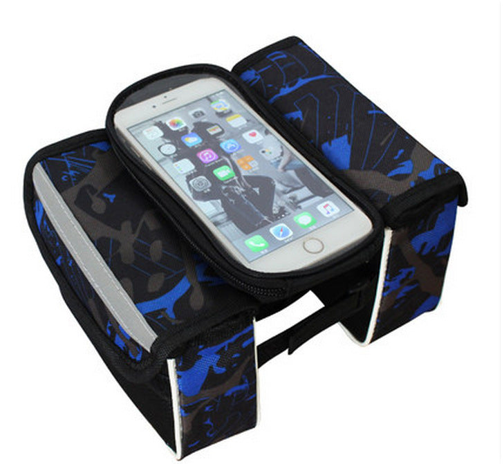 Blue Bicycle Top Tube Frame Bag with Detachable Touch Screen Phone Holder Waterproof Double Pouch Cycling V888-ELOSUNG40471