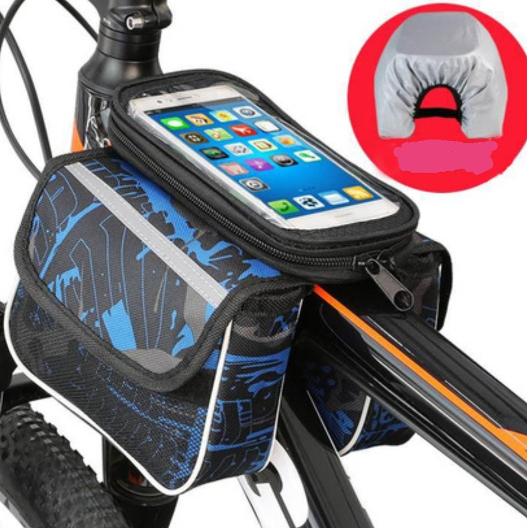 Blue Bicycle Top Tube Frame Bag with Detachable Touch Screen Phone Holder Waterproof Double Pouch Cycling V888-ELOSUNG40471