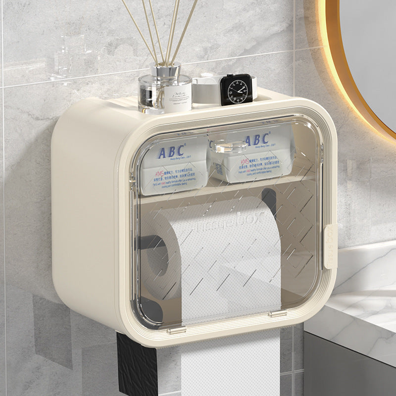 White Wall Mounted Dual Layer Bathroom Tissue Box Holder with Storage Drawer Waterproof Dispenser for Toilet V888-ELOSUNG40475