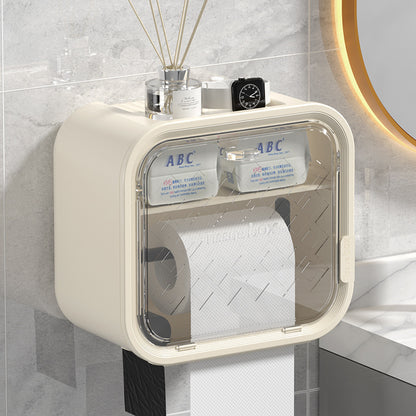 White Wall Mounted Dual Layer Bathroom Tissue Box Holder with Storage Drawer Waterproof Dispenser for Toilet V888-ELOSUNG40475
