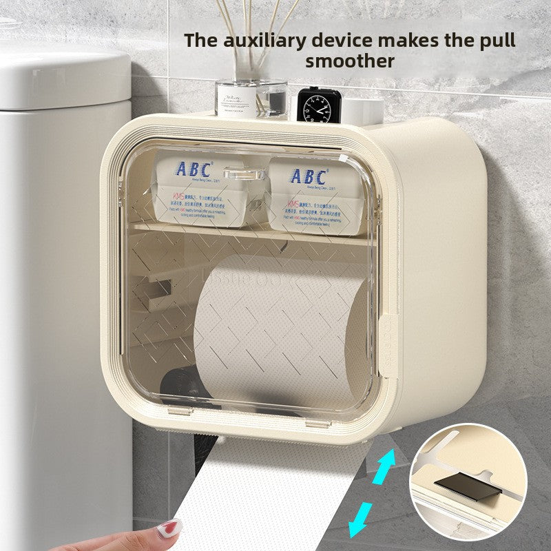 White Wall Mounted Dual Layer Bathroom Tissue Box Holder with Storage Drawer Waterproof Dispenser for Toilet V888-ELOSUNG40475