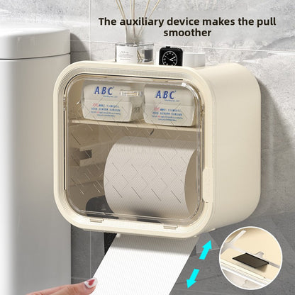 White Wall Mounted Dual Layer Bathroom Tissue Box Holder with Storage Drawer Waterproof Dispenser for Toilet V888-ELOSUNG40475
