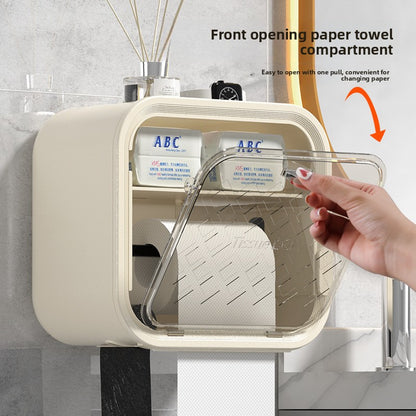 White Wall Mounted Dual Layer Bathroom Tissue Box Holder with Storage Drawer Waterproof Dispenser for Toilet V888-ELOSUNG40475