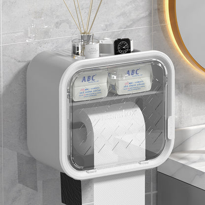 Grey Wall Mounted Dual Layer Bathroom Tissue Box Holder with Storage Drawer Waterproof Dispenser for Toilet V888-ELOSUNG40476