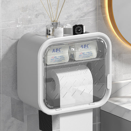 Grey Wall Mounted Dual Layer Bathroom Tissue Box Holder with Storage Drawer Waterproof Dispenser for Toilet V888-ELOSUNG40476