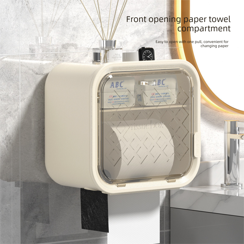 Grey Wall Mounted Dual Layer Bathroom Tissue Box Holder with Storage Drawer Waterproof Dispenser for Toilet V888-ELOSUNG40476