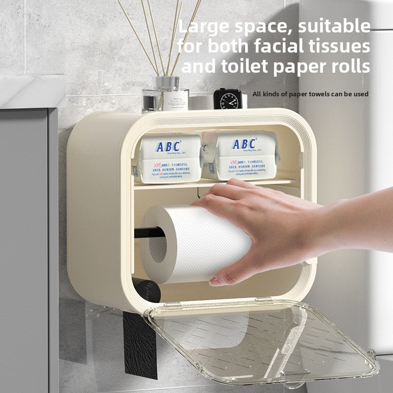 Grey Wall Mounted Dual Layer Bathroom Tissue Box Holder with Storage Drawer Waterproof Dispenser for Toilet V888-ELOSUNG40476