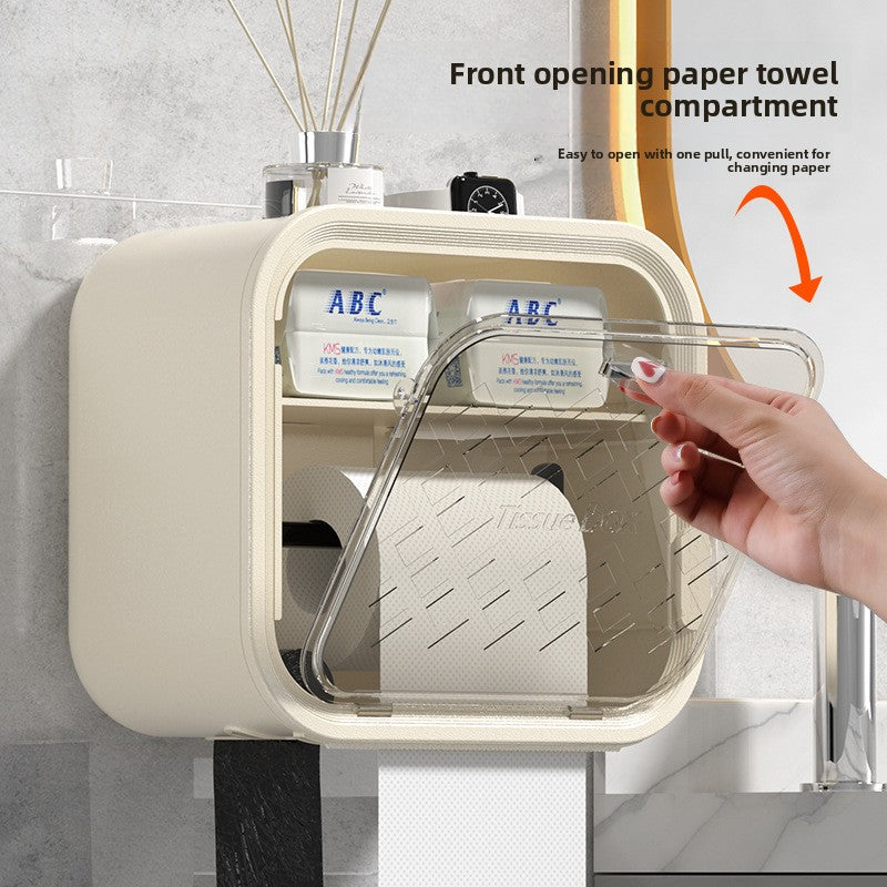 Grey Wall Mounted Dual Layer Bathroom Tissue Box Holder with Storage Drawer Waterproof Dispenser for Toilet V888-ELOSUNG40476