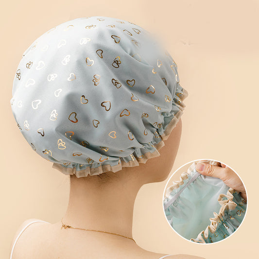 3 Pack Green Double Layer Shower Cap for Women Waterproof Bath Hair Cover Reusable Elastic Hat for Spa Salon V888-ELOSUNG40507