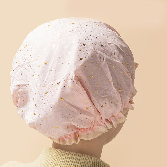 3 Pack Starry sky light pink Double Layer Shower Cap for Women Waterproof Bath Hair Cover Reusable Elastic V888-ELOSUNG40509