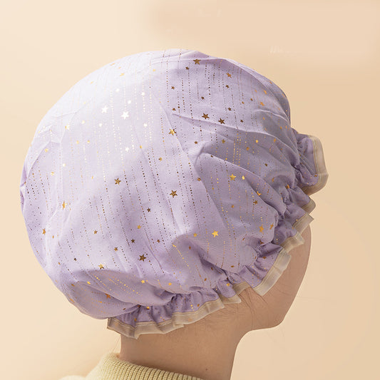 3 Pack The starry sky is light purple Double Layer Shower Cap for Women Waterproof Bath Hair Cover Reusable V888-ELOSUNG40510
