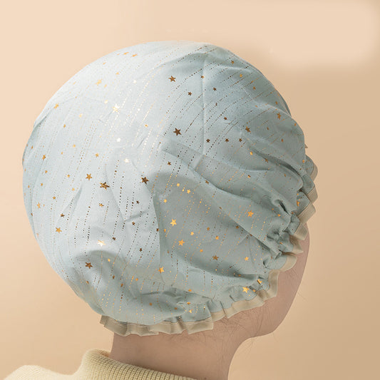 3 Pack The light green of the starry sky Double Layer Shower Cap for Women Waterproof Bath Hair Cover V888-ELOSUNG40511