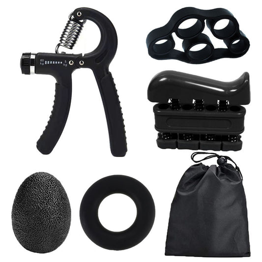 Black 5 in 1 Hand Grip Strengthener Kit Adjustable Resistance Finger Stretcher Stress Relief Ball and Grip V888-ELOSUNG40524