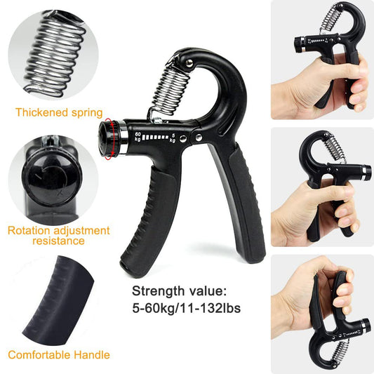 Black 5 in 1 Hand Grip Strengthener Kit Adjustable Resistance Finger Stretcher Stress Relief Ball and Grip V888-ELOSUNG40524