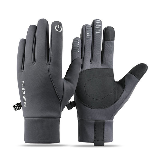 Grey Winter Thermal Gloves for Men Outdoor Cycling Driving Waterproof Touch Screen Warm Fleece Lining V888-ELOSUNG40542