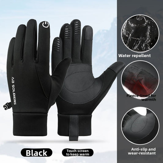 Grey Winter Thermal Gloves for Men Outdoor Cycling Driving Waterproof Touch Screen Warm Fleece Lining V888-ELOSUNG40542