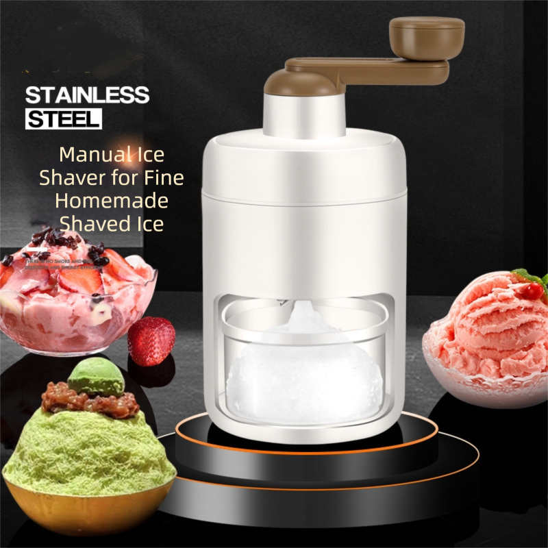 White Portable Manual Ice Crusher Hand Crank Shaved Ice Machine for Home Kitchen DIY Snow Cone Smoothie and V888-ELOSUNG40543
